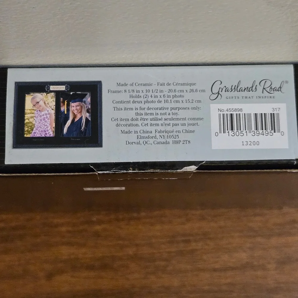 Grasslands Road Graduate Then and Now Ceramic 4x6 Double Photo Frame Black